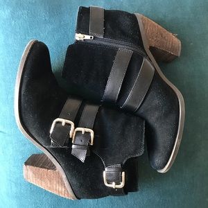 Dolce Vita suede booties with stacked heel.